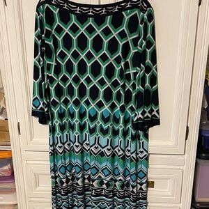 Sandra Darren Teal and Black Long Sleeve Dress